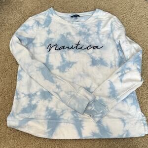 Nautica Blue and White Tie-Dye Sweatshirt